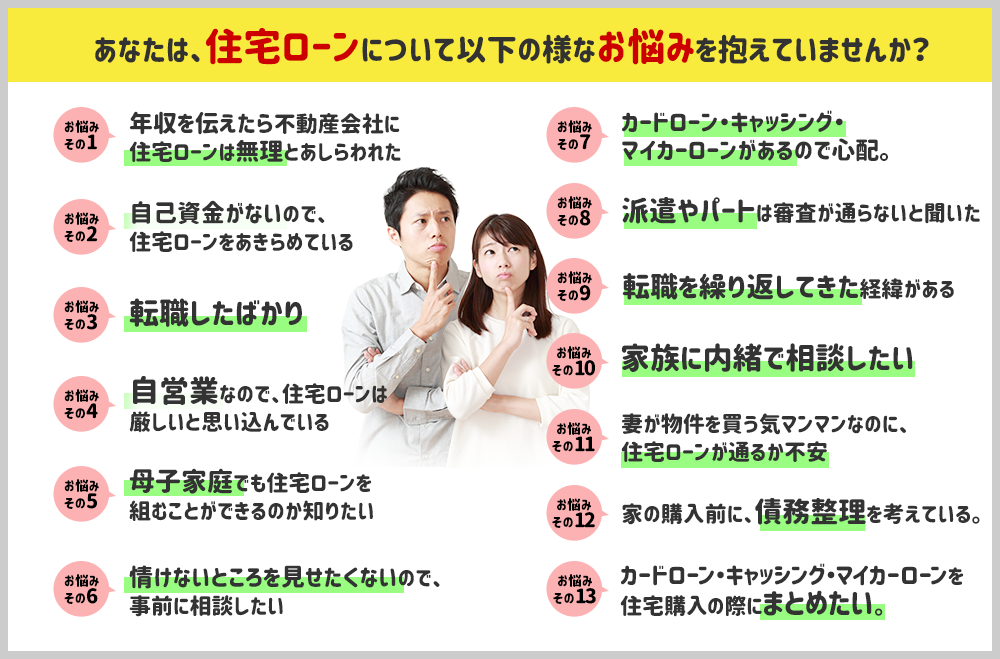 あなたは、住宅ローンについて以下の様なお悩みを抱えていませんか？